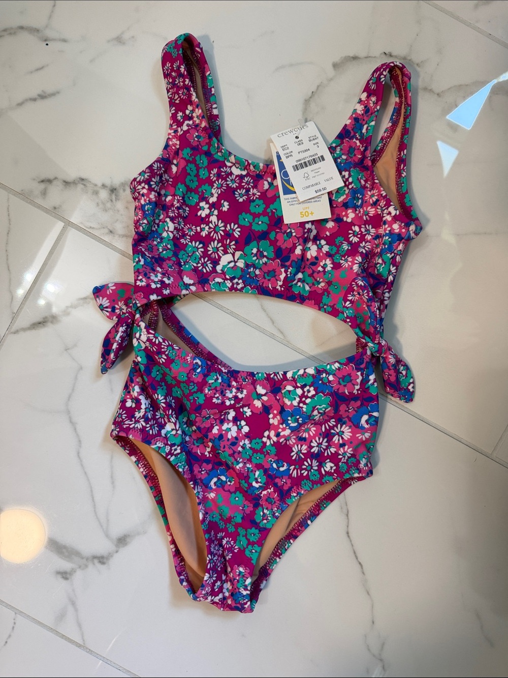 J Crew Kids Floral Cutout One-Piece Swimsuit - Purple/Turquoise NWT